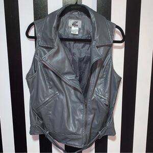 Y2K Gray Faux Leather PVC Vinyl Bikercore Motorcycle Vest Woman's Med/Large